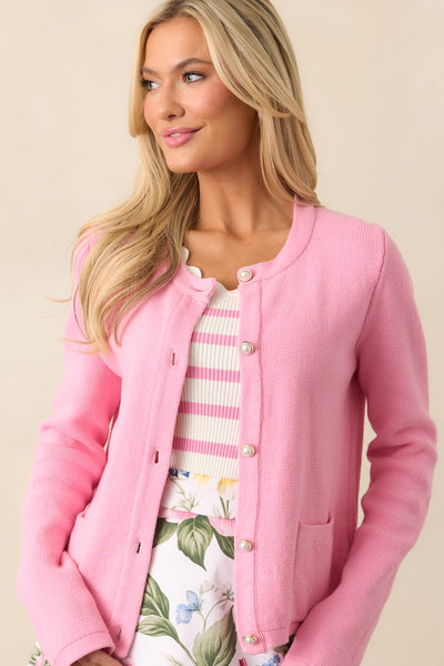 Prosperina Kennedy Cotton Cardigan In Lantana Pink | Red Dress