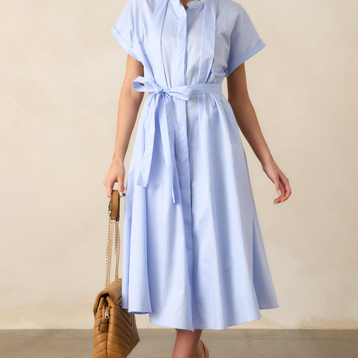 Cotton Button Front Midi Dress - All Dresses | Red Dress