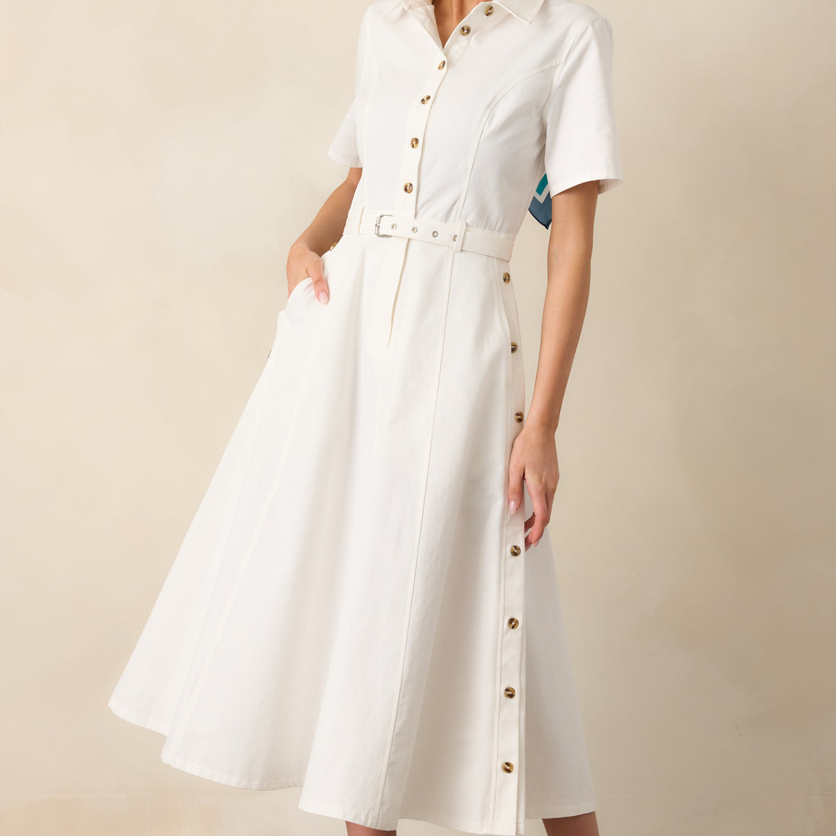 right dress Making It Right White Cotton Belted Maxi Dress