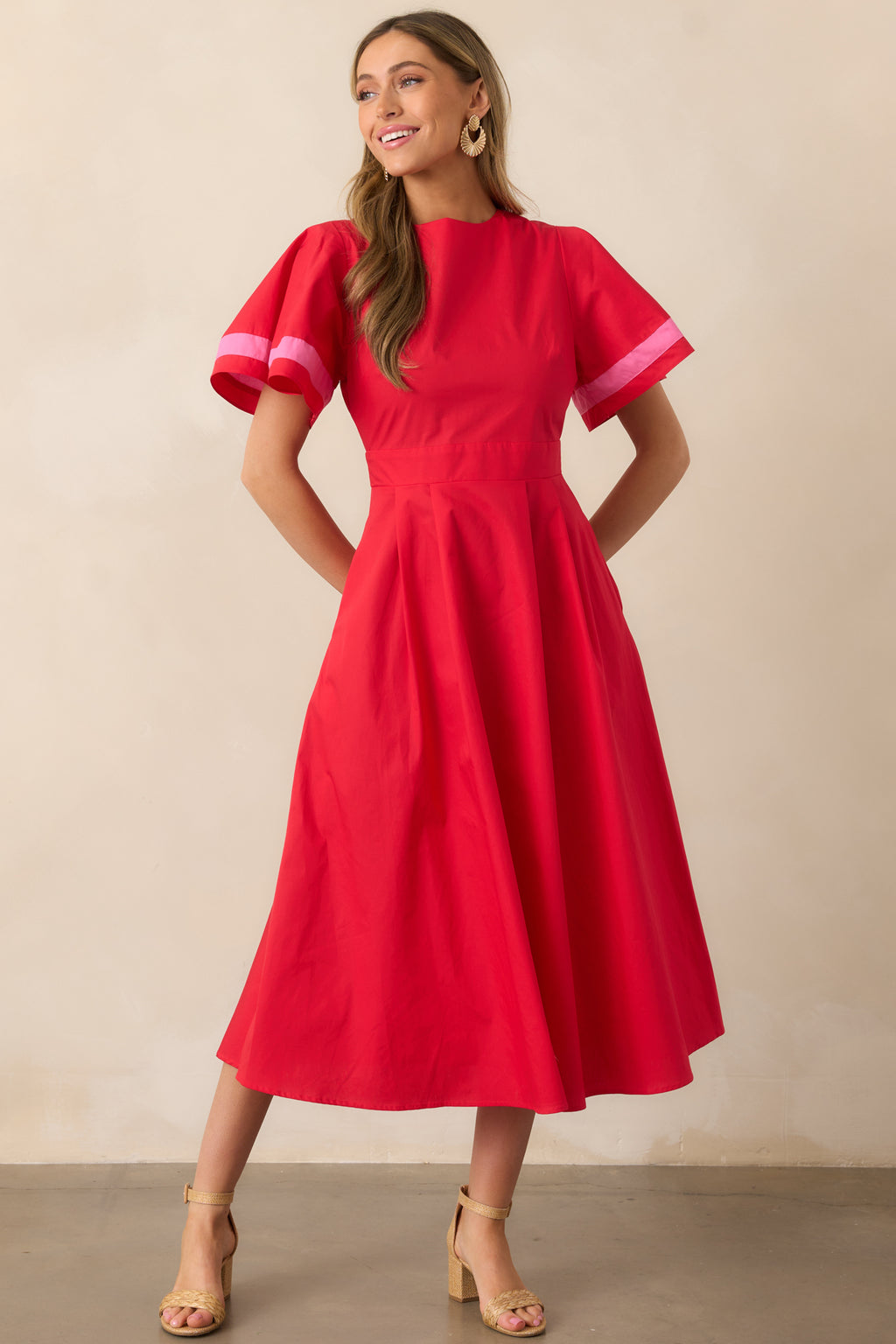 white christmas dresses Christina Modest Square Short Sleeves Midi Chiffon Bridesmaid Dresses, Coral main image 1