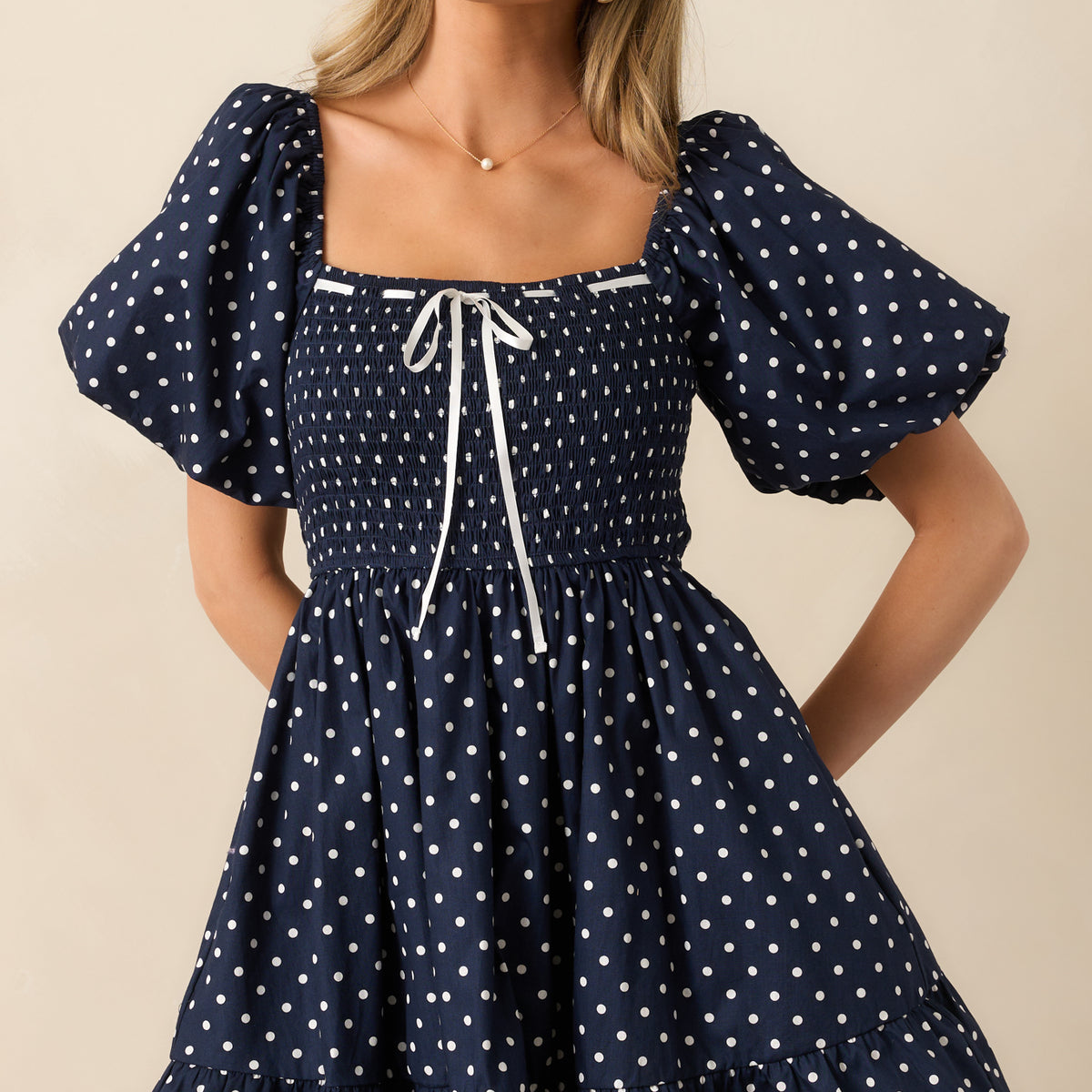 fitted lace wedding dress Navy Polka Dot Mini Dress - All Dresses