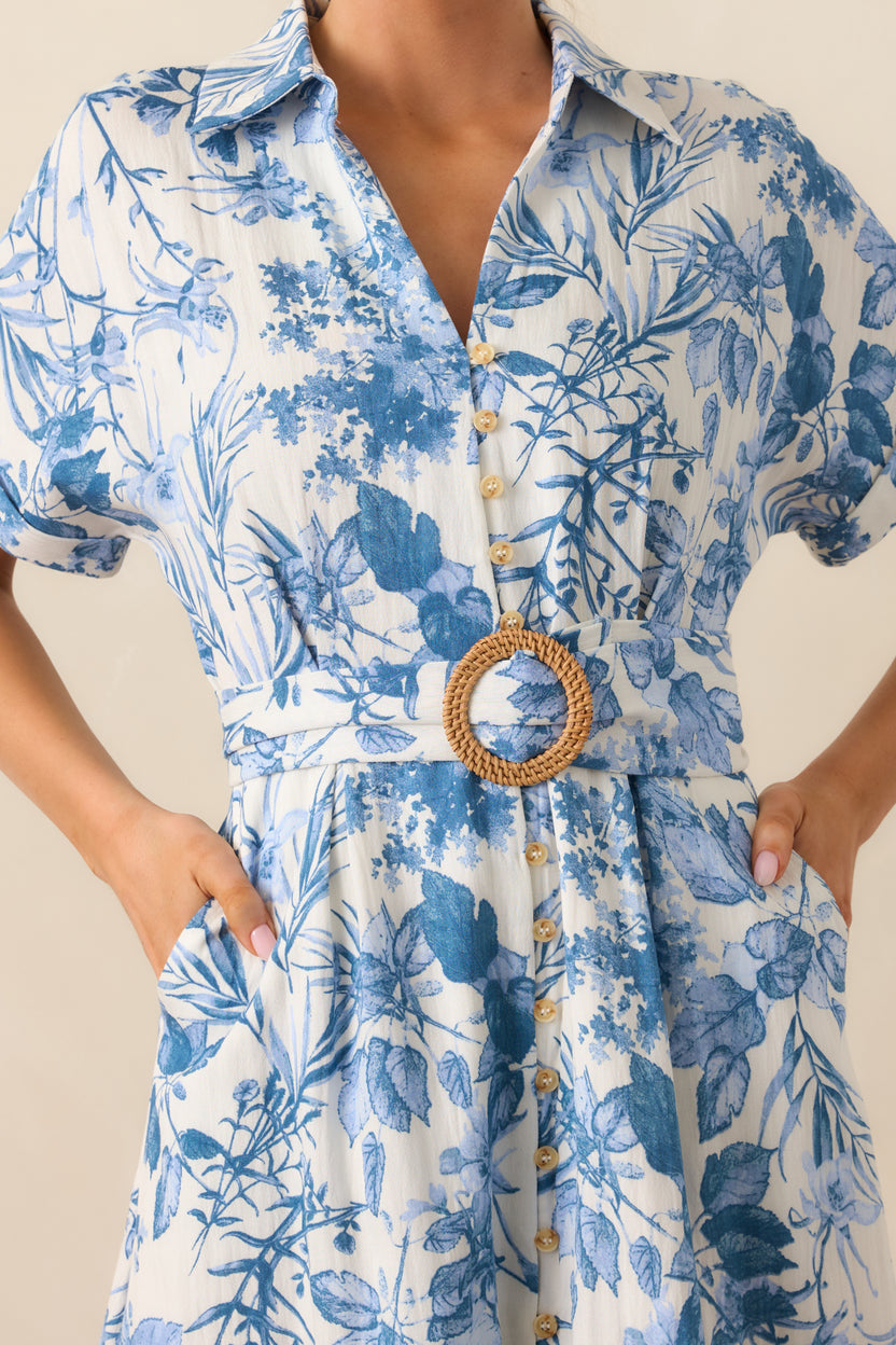 White Floral Belted Dress