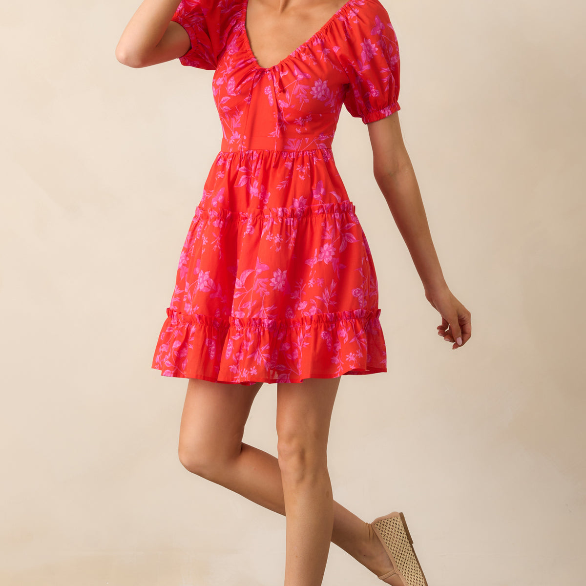 As It Should Be Red Floral Cotton Mini Dress As It Should Be Red Floral Cotton Mini Dress