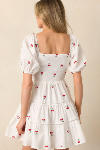 Mini Cherries Twill Dress Off White