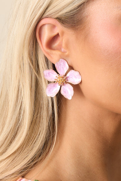 Lavender Pearlescent Flower Earrings - All Jewelry | Red Dress