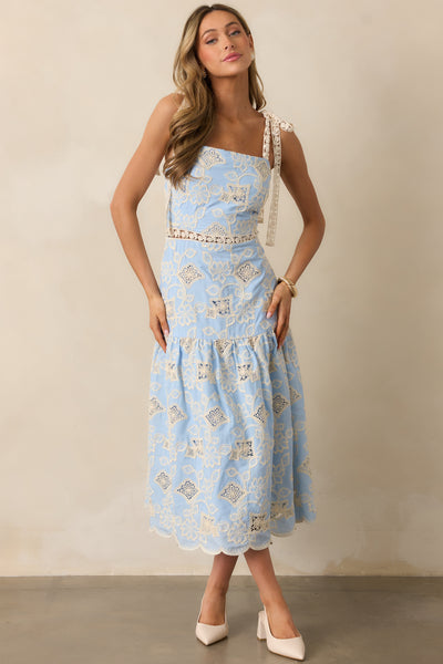 romantic afternoon embroidered midi dress blue Sky Floral - All Dresses CL137493013 Floral Lace Halter Tie Color:White Print pink bridesmaid dresses