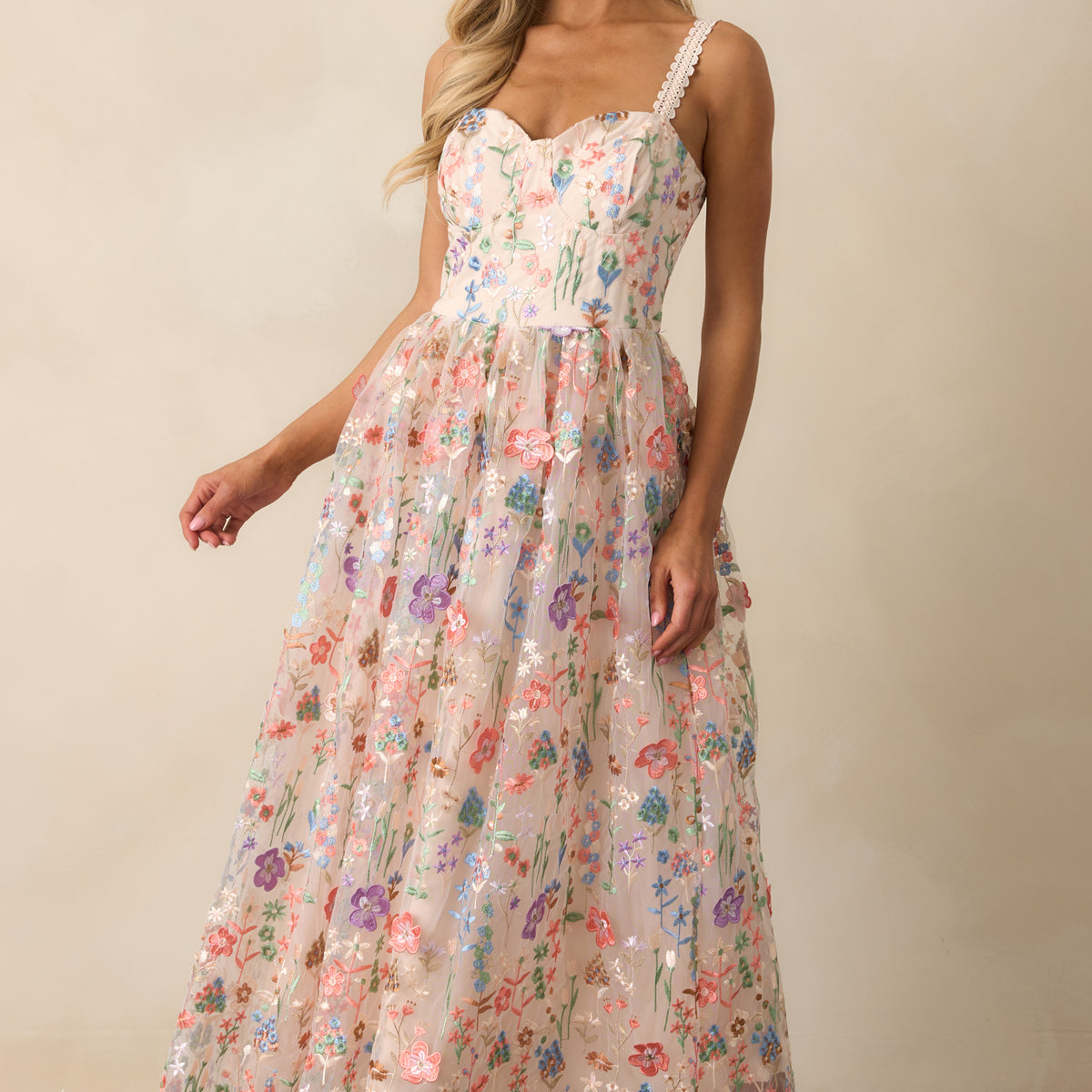 Rose Pink Floral Embroidered Maxi Dress - All Dresses