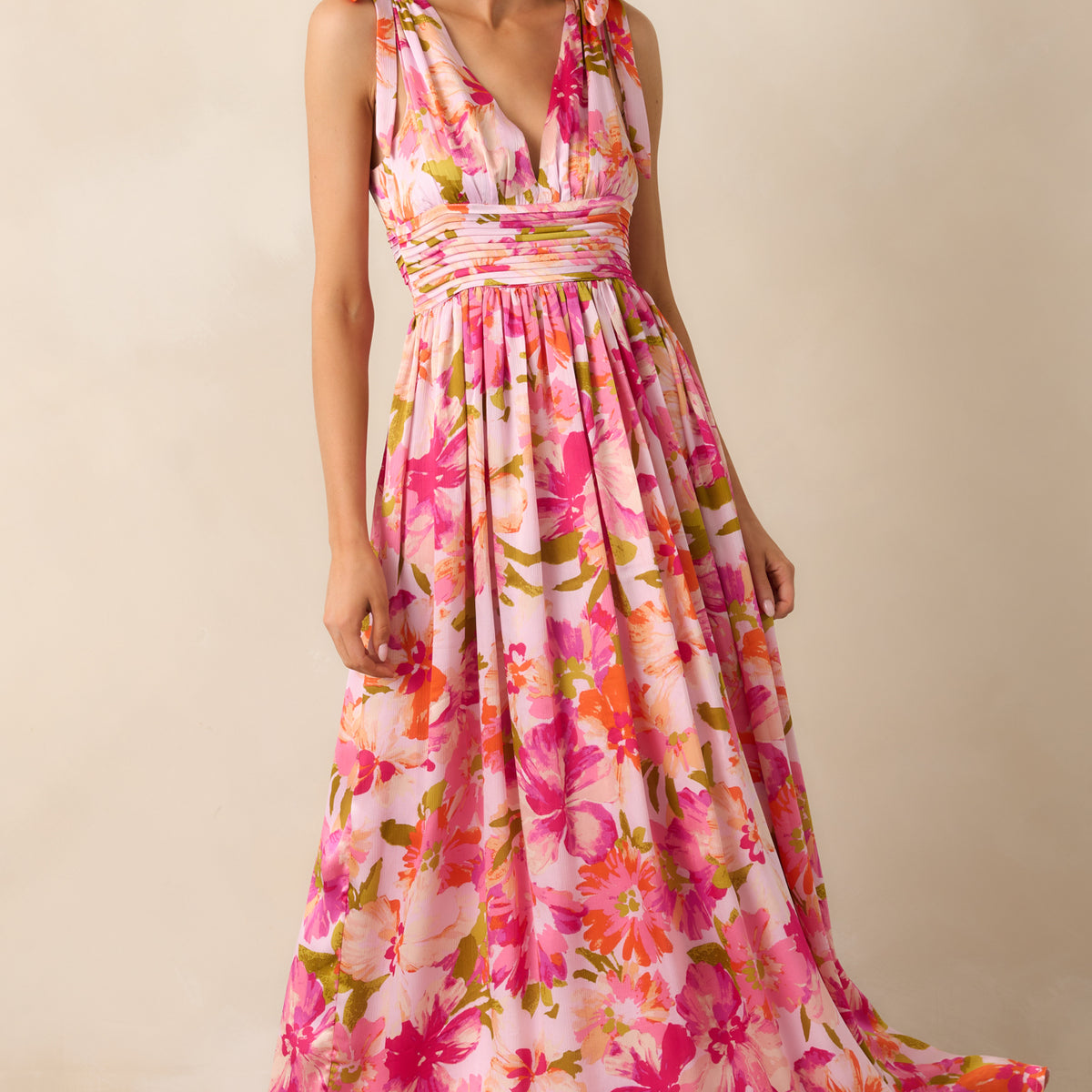 red and pink maxi dress Multi Floral - Event Dresses Lime Lush size:L/UK14 luncheon V-Neck Lantern Sleeve Maxi