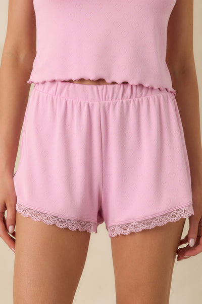 パンツ S jersey shorts lace Pink Z Supply Pink Crush Amour Pointelle Lace Trim Shorts | Red Dress