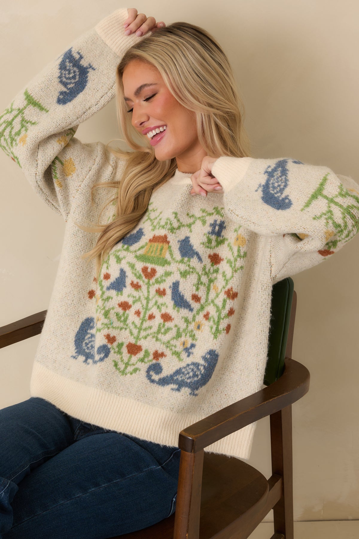 Prosperina Fablekeeper Ivory Multi Folk Art Knit Sweater