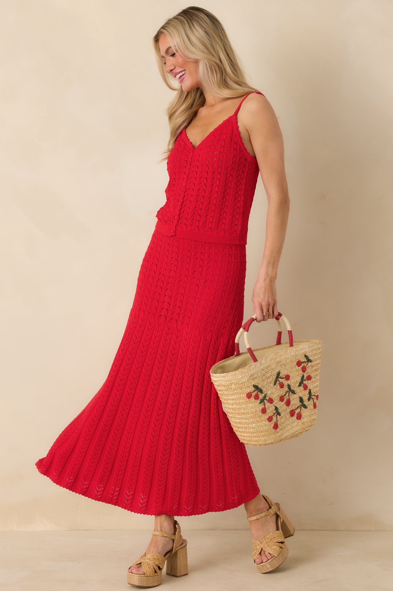 Z Supply Kiss Me Red Lexa Sweater Midi Skirt | Red Dress