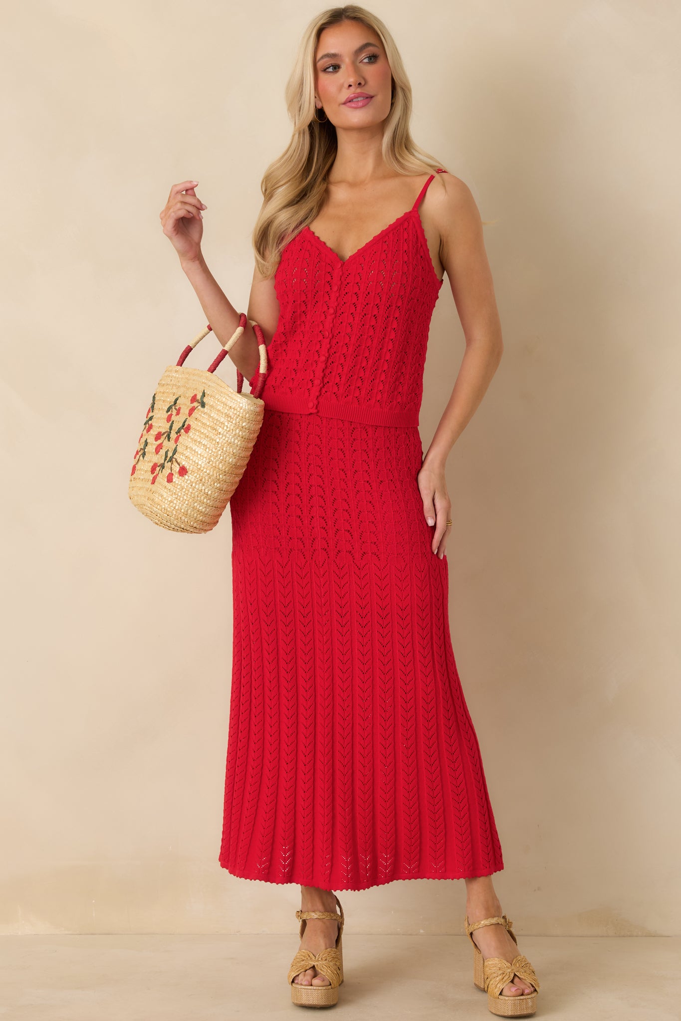 Z Supply Kiss Me Red Lexa Sweater Midi Skirt | Red Dress