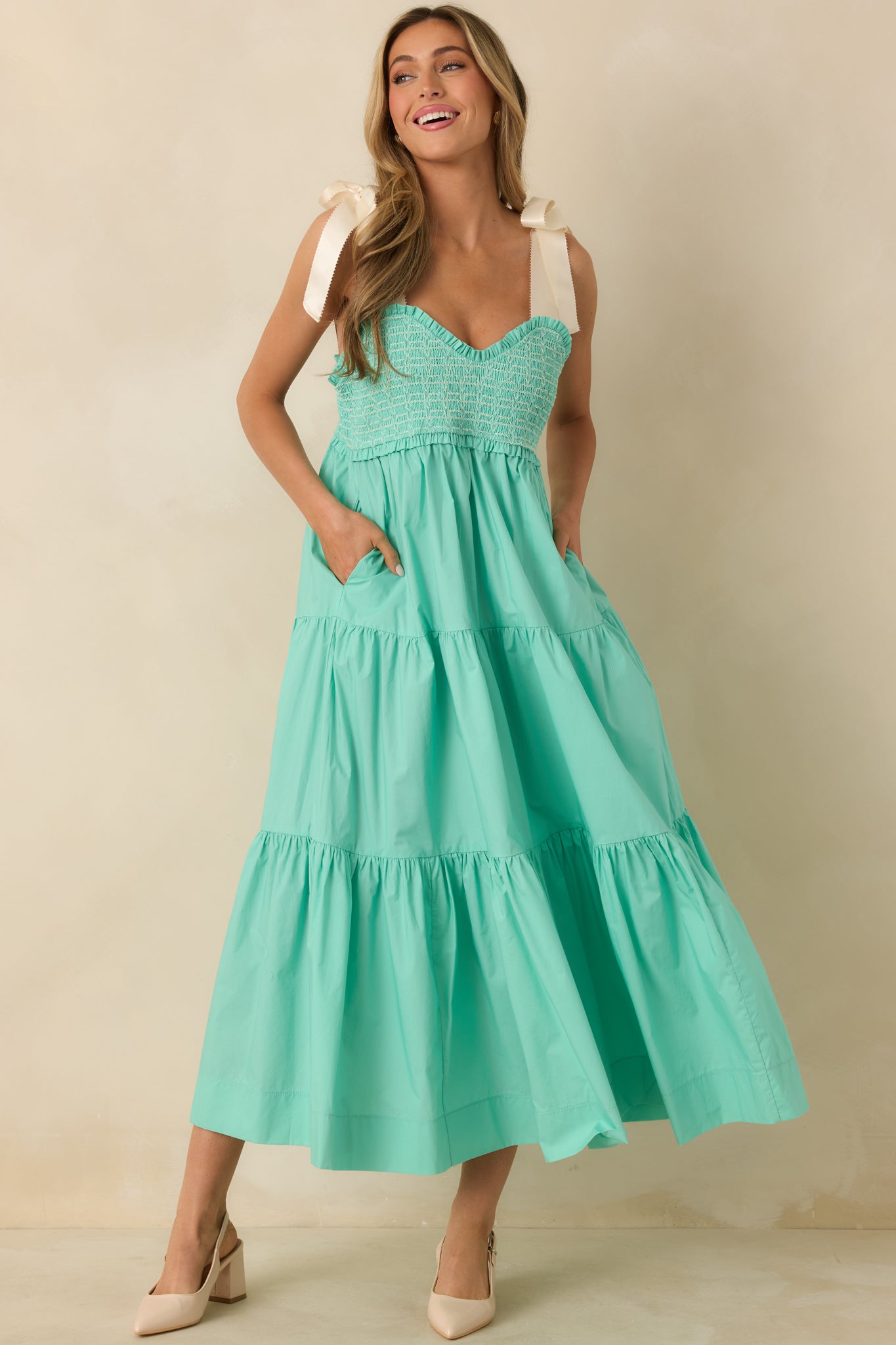 Women's The Felicity Mint Green Cotton Midi Dress | Size: M | Red Dress Women's The Felicity Mint Green Cotton Midi Dress | Size: M | Red Dress