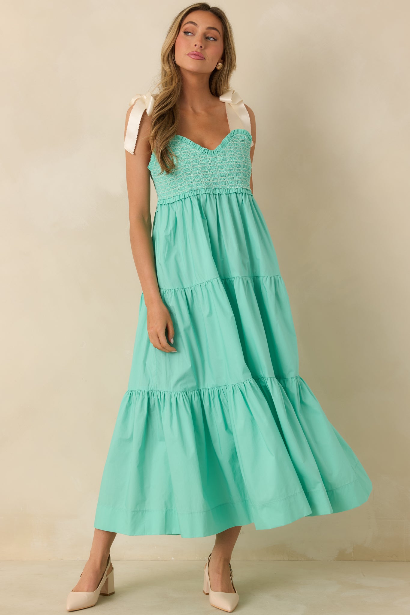 Women's The Felicity Mint Green Cotton Midi Dress | Size: M