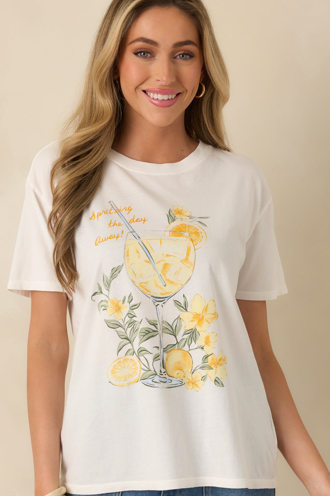 Closer view highlighting the crew neckline, short sleeves, and relaxed drape of the tee.