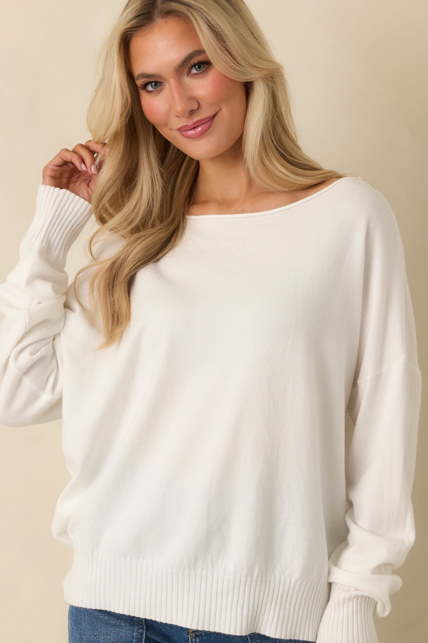 Easy As Ever White Knit Scoop Neck Sweater