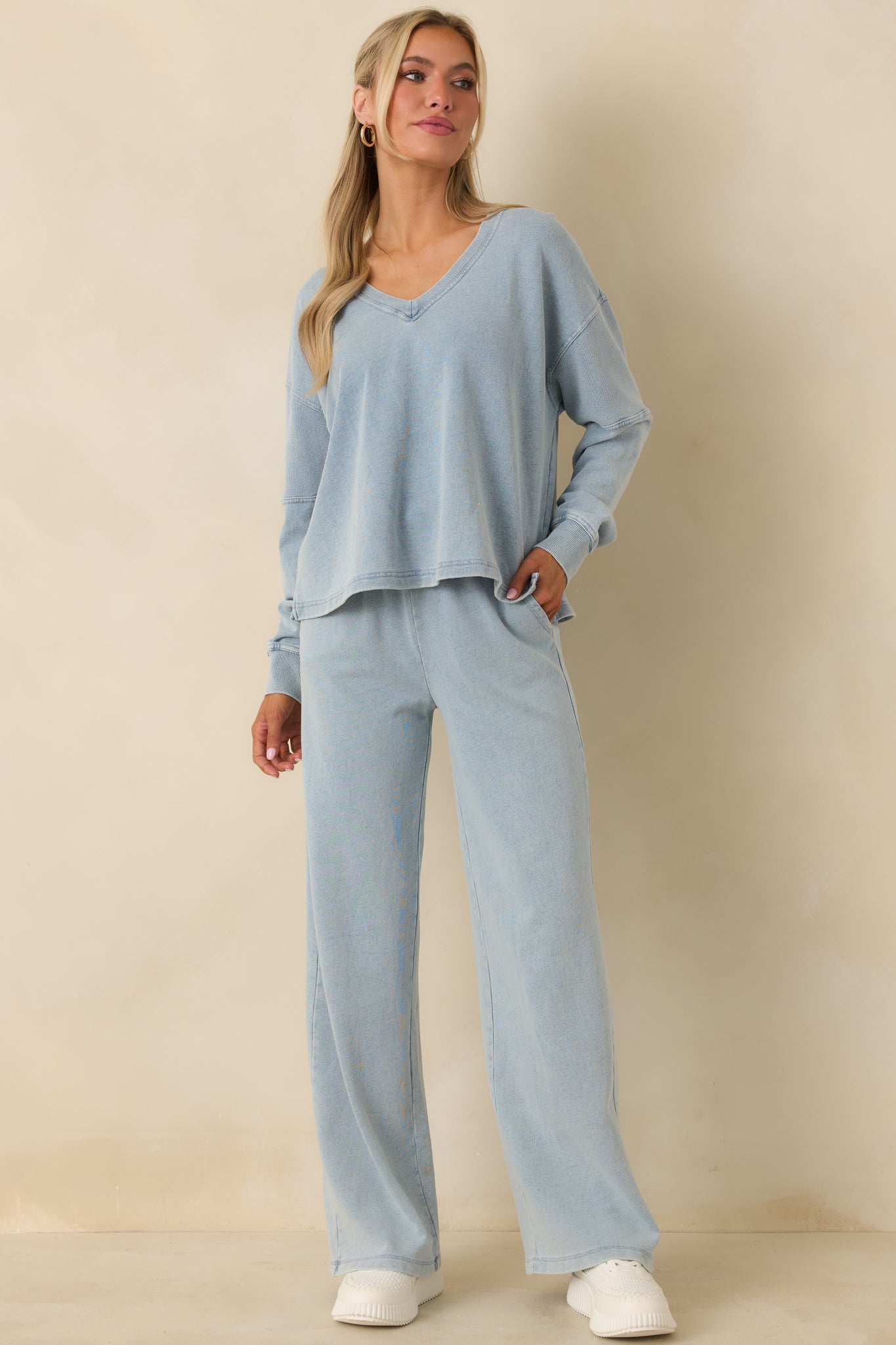 Z Supply Ocean Air Indigo Hunter Knit Denim Pants | Red Dress
