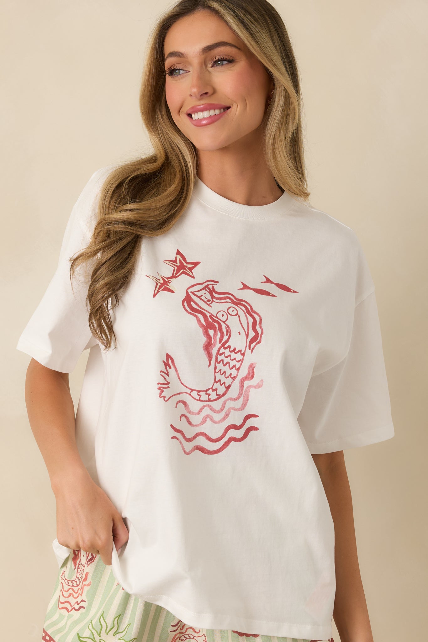 Front crop highlighting the short sleeves and relaxed, easy fit.