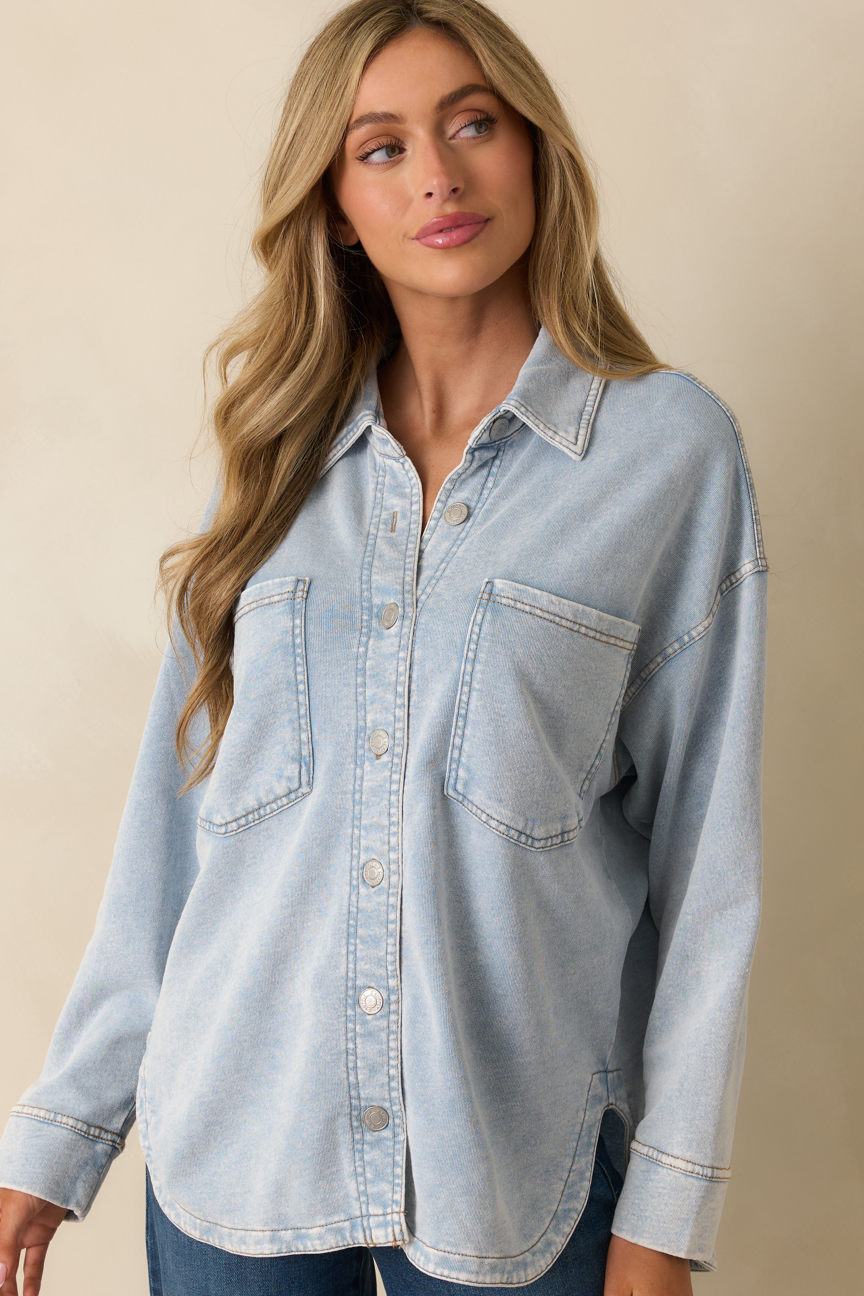 Z Supply All Day Washed Indigo Knit Denim Jacket | Red Dress