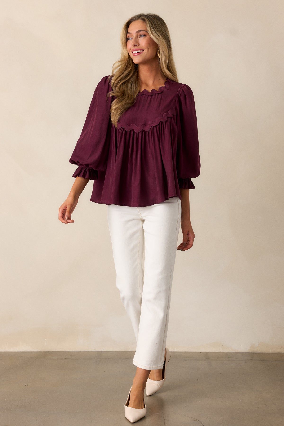 Dark Sangria Purple Ric Rac Blouse - All Tops | Red Dress