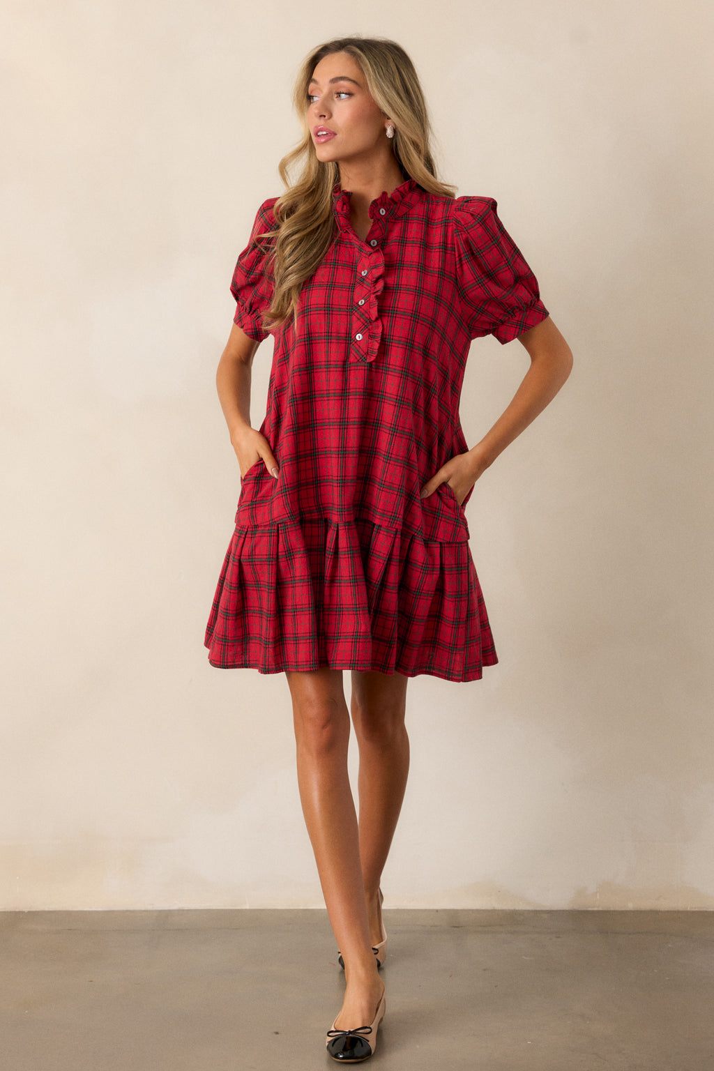 red and white plaid mini dress 100% Cotton Red Plaid Mini Dress - All Dresses