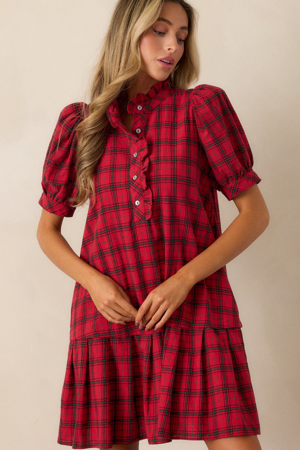 Red plaid tunic dress . Mlll