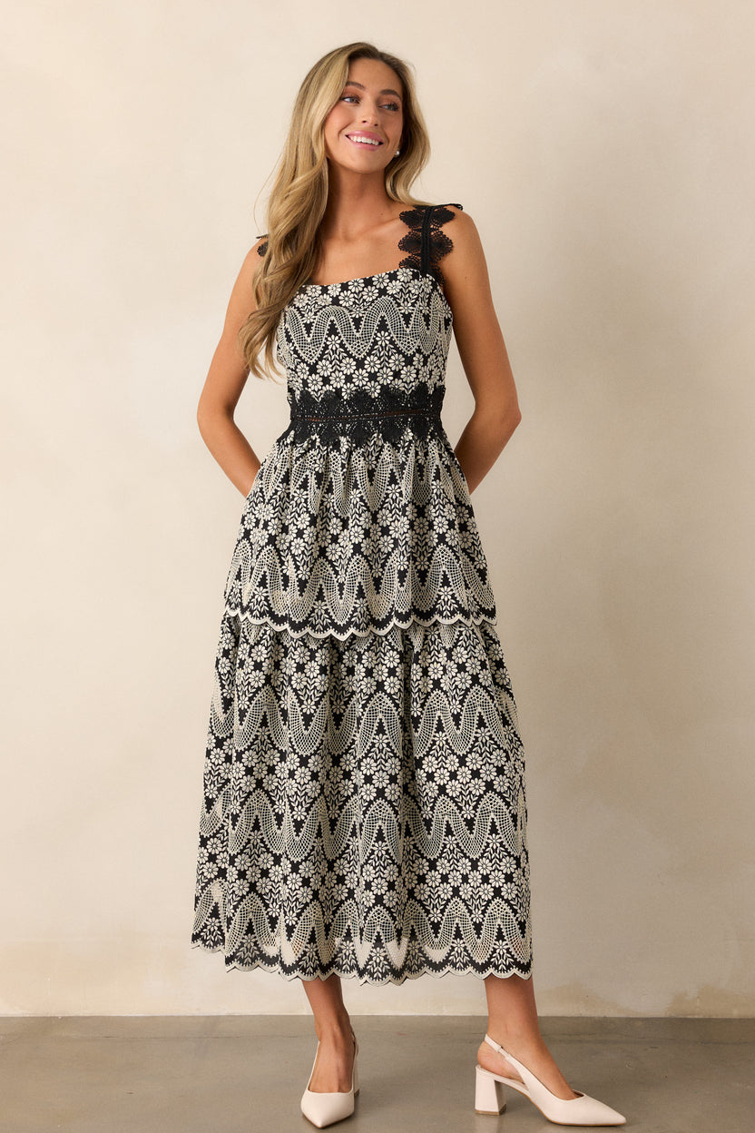 Black Eyelet Midi Dress