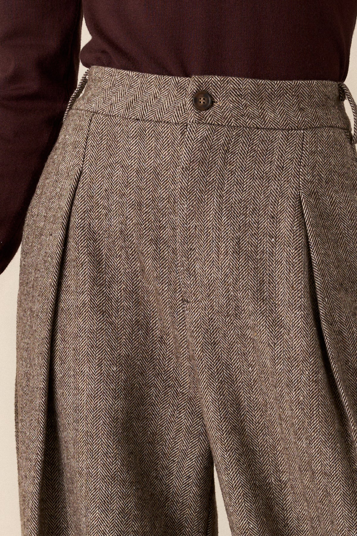 Brown Herringbone Tweed Pants