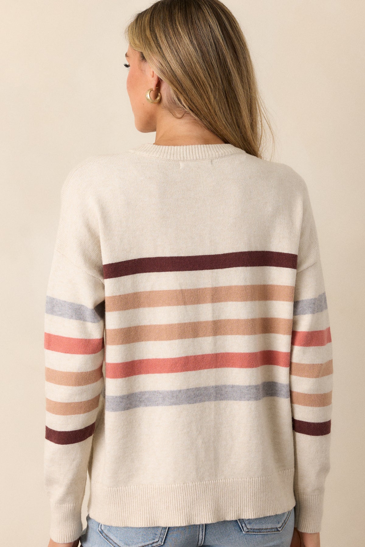 Beige Open Weave Peace Stripe Pullover main image 0