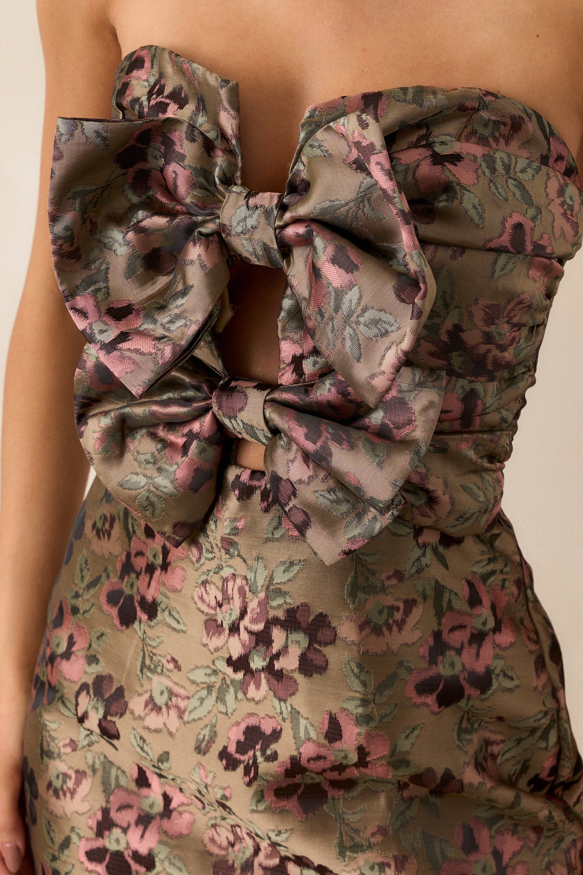 Sage Floral Print Bubble Hem Strapless Mini Dress