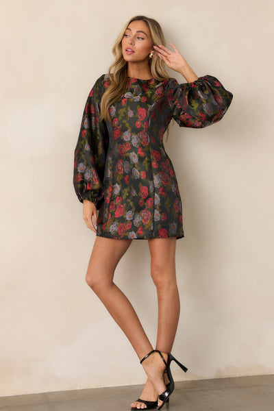 Black Floral Balloon Sleeve Mini Dress - All Dresses | Red Dress Black Floral Balloon Sleeve Mini Dress - All Dresses | Red Dress