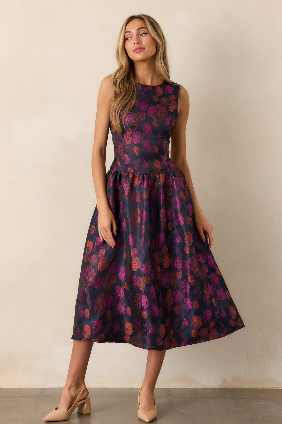 Purple Midi Dress With Flowers