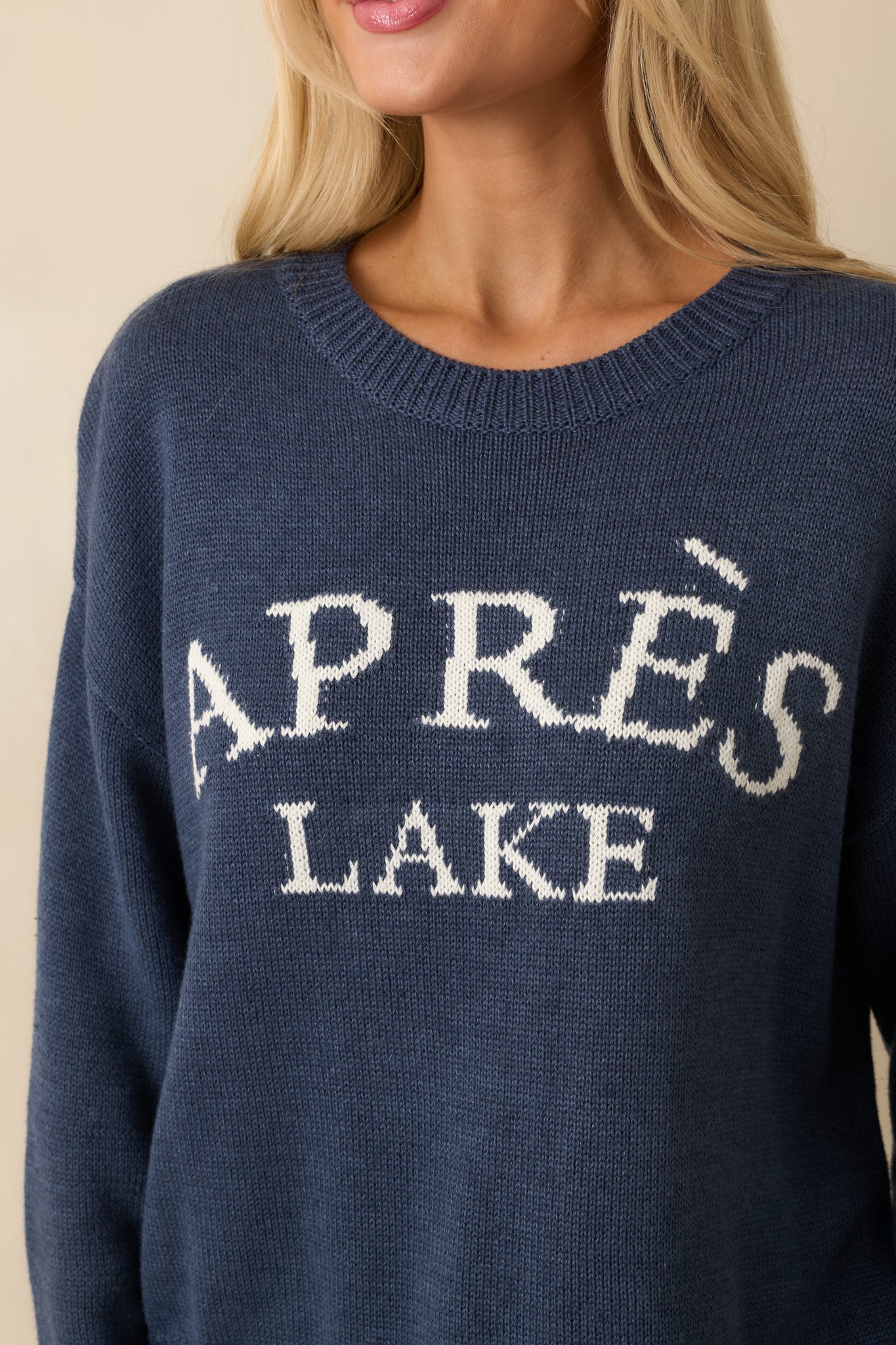 My Lakeside Dreams Navy Knit Cotton Crewneck Sweater