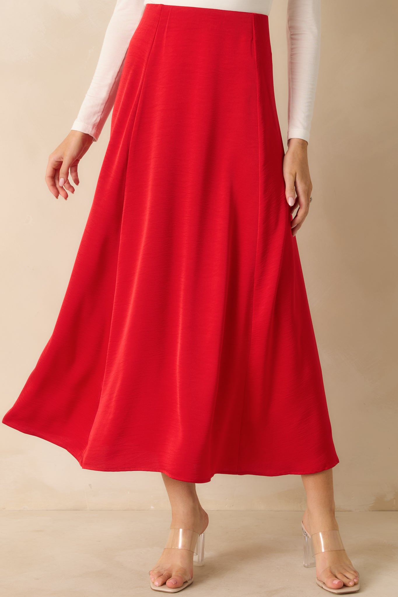Z Supply Festive Red Northpointe Satin Midi Skirt | Red Dress