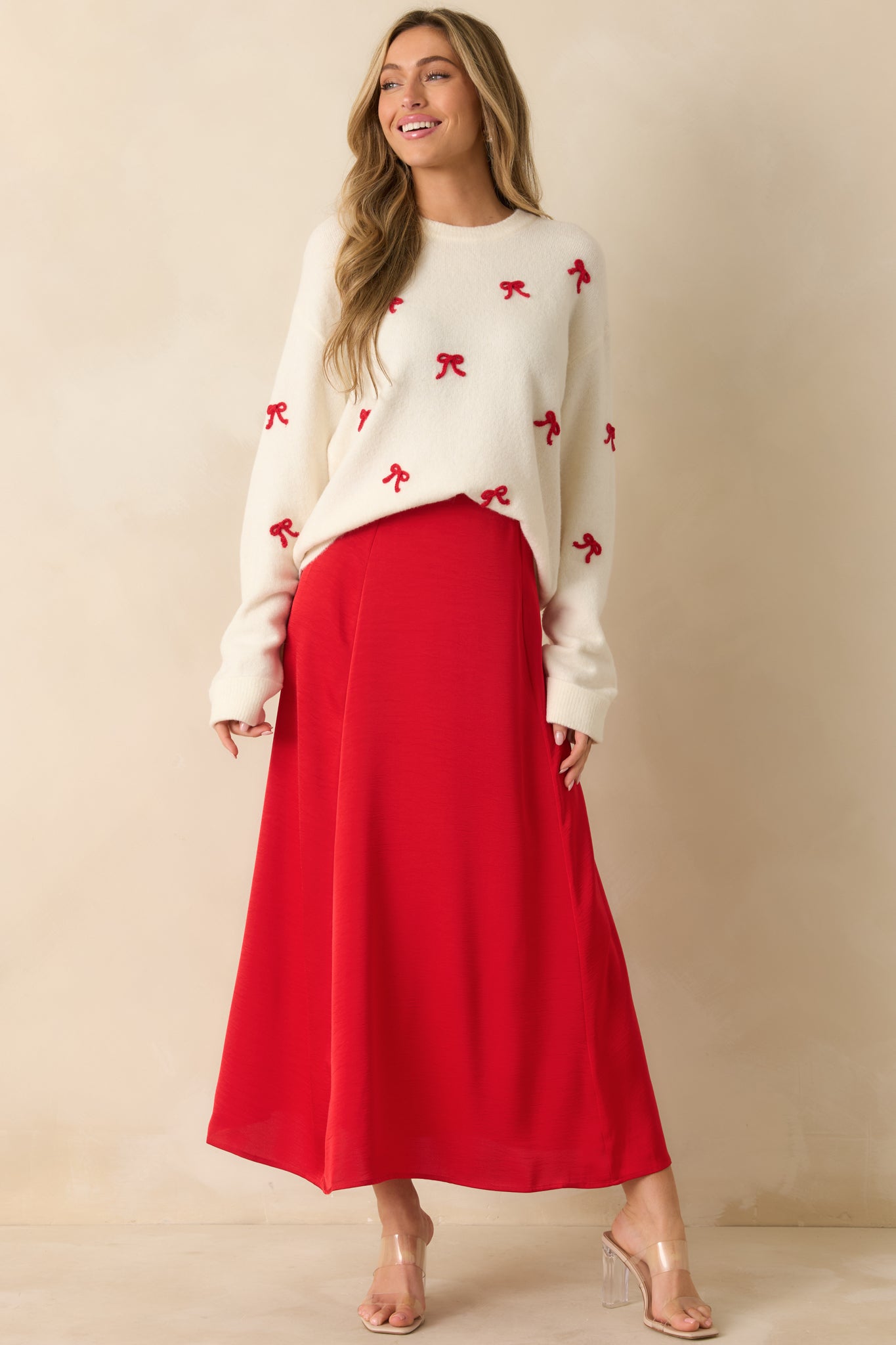 Z Supply Festive Red Northpointe Satin Midi Skirt | Red Dress