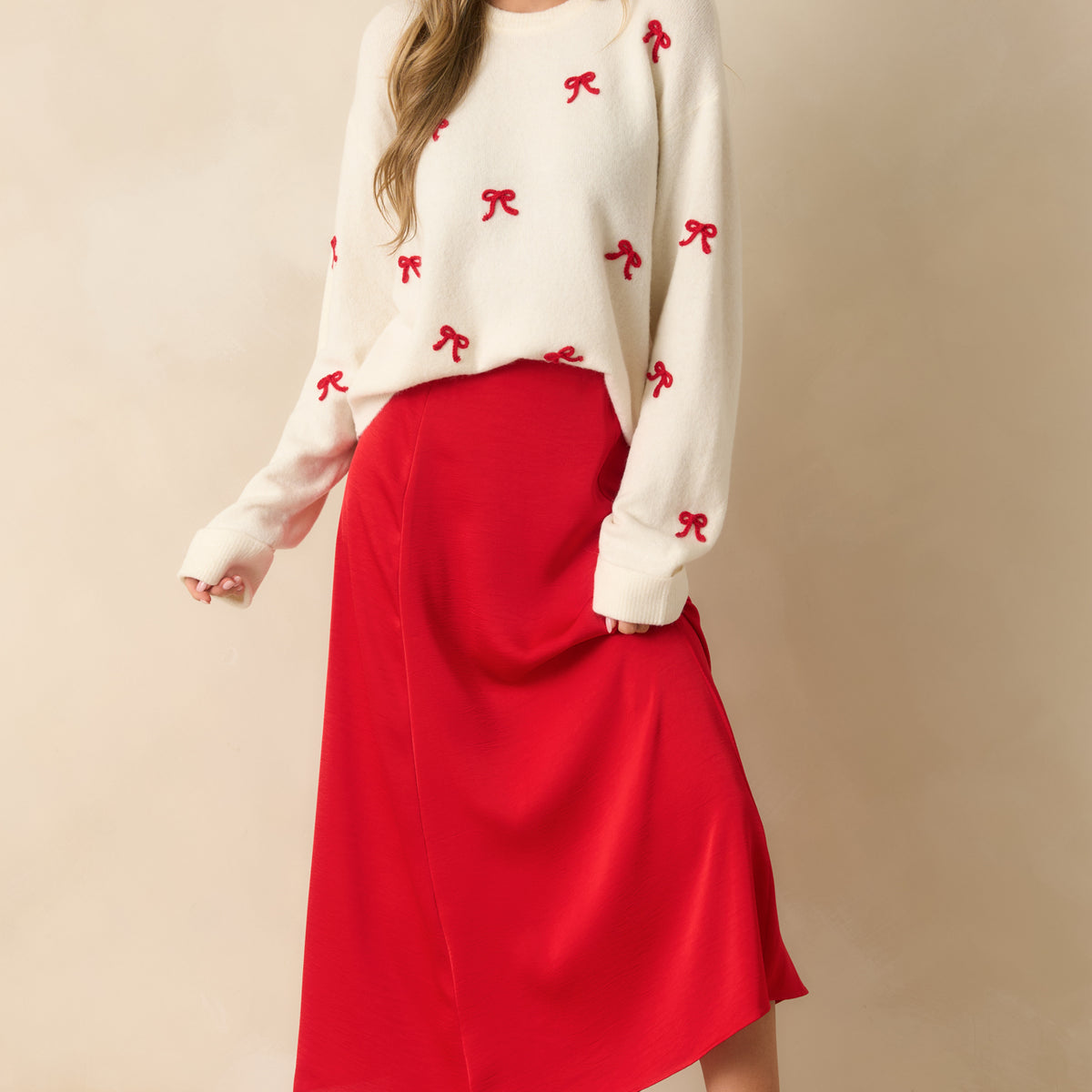Z Supply Festive Red Northpointe Satin Midi Skirt | Red Dress