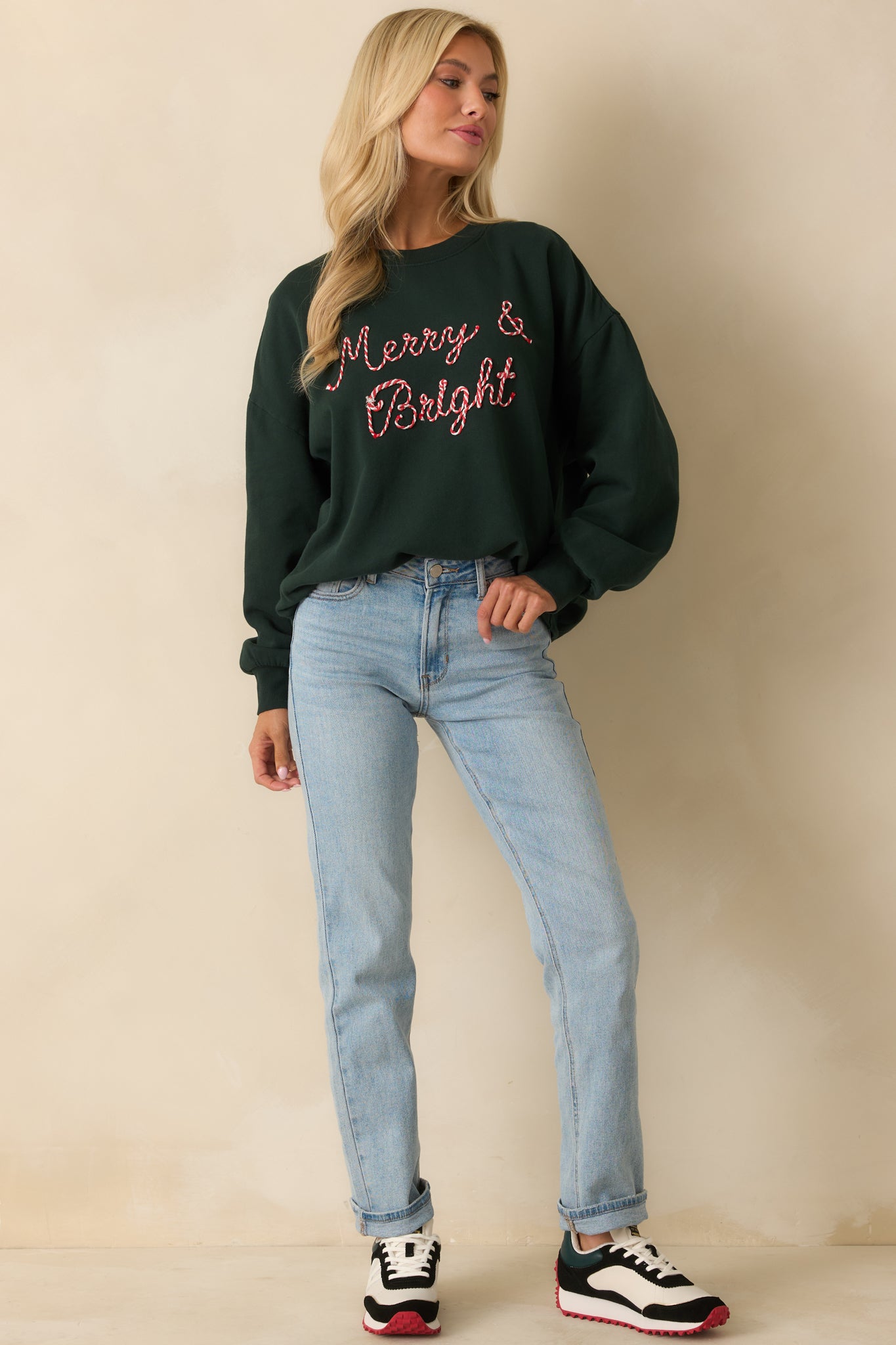 ソロイスト oversized crew neck sweat Z Supply Garland Green Bright Sunday Sweatshirt | Red Dress