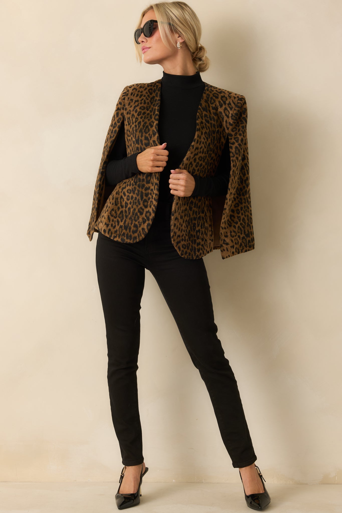 Hear Me Roar Brown Leopard Print Cape Blazer