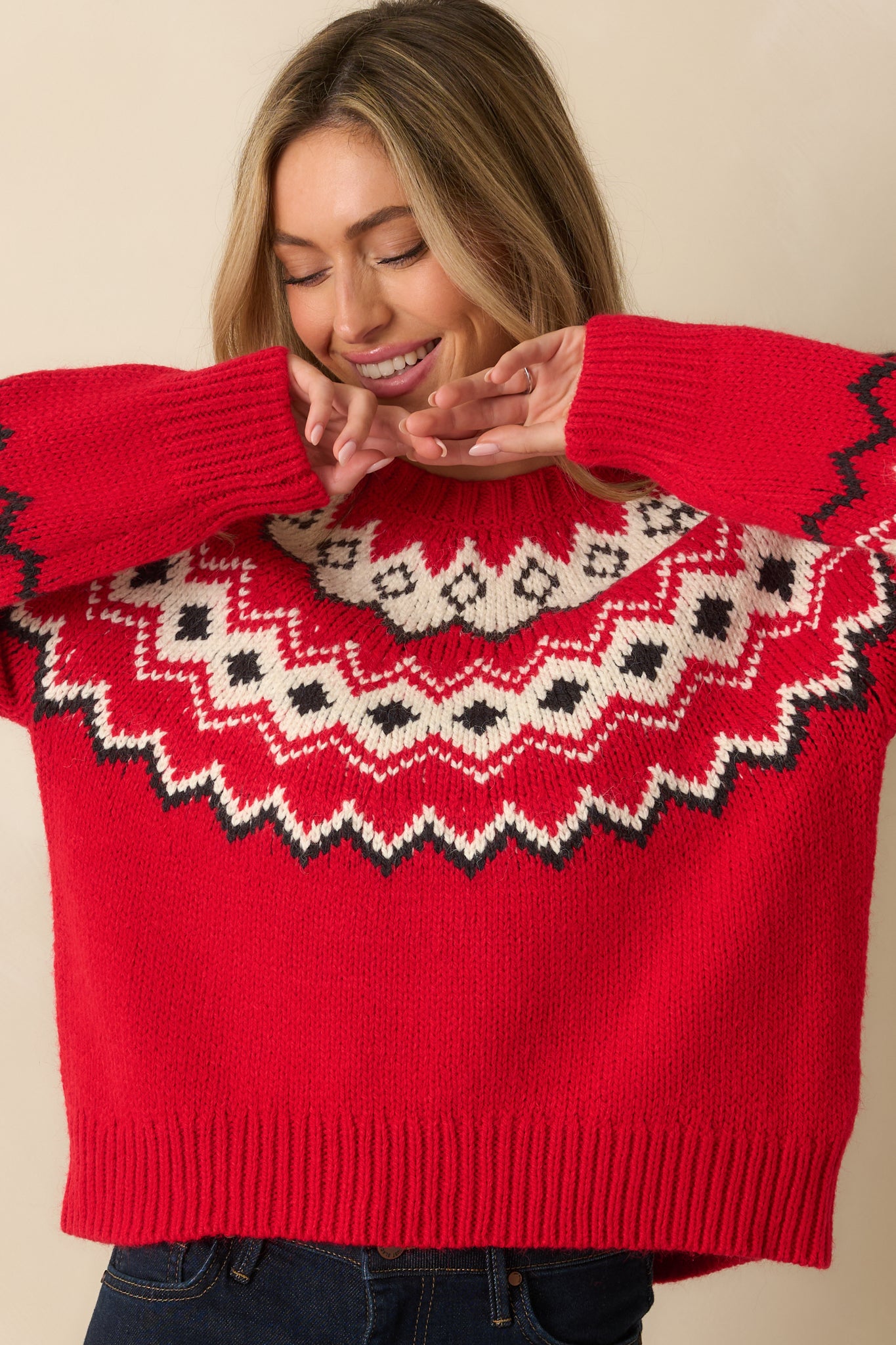Z Supply Festive Red Knit Adornment Sweater | Red Dress