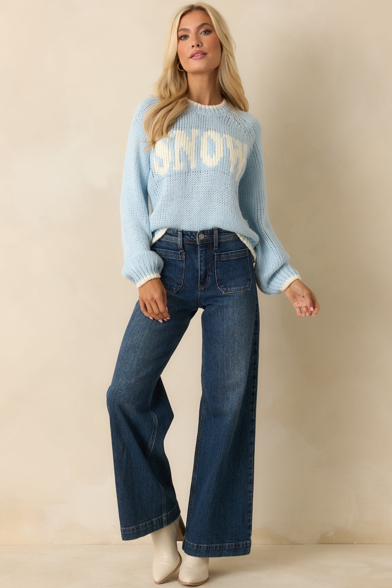 Wishful Thoughts Light Blue Knit Snow Sweater