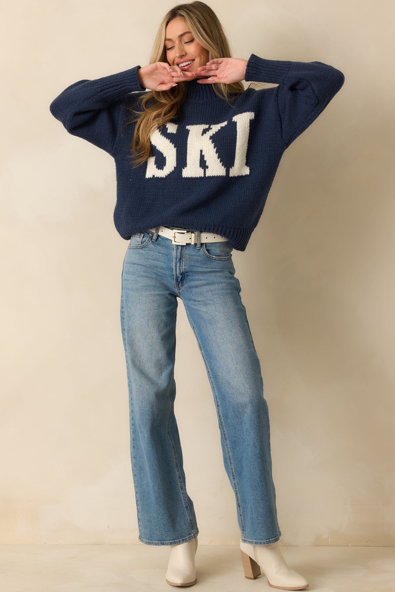 Ski Ya Soon Navy Blue Knit Turtleneck Ski Sweater