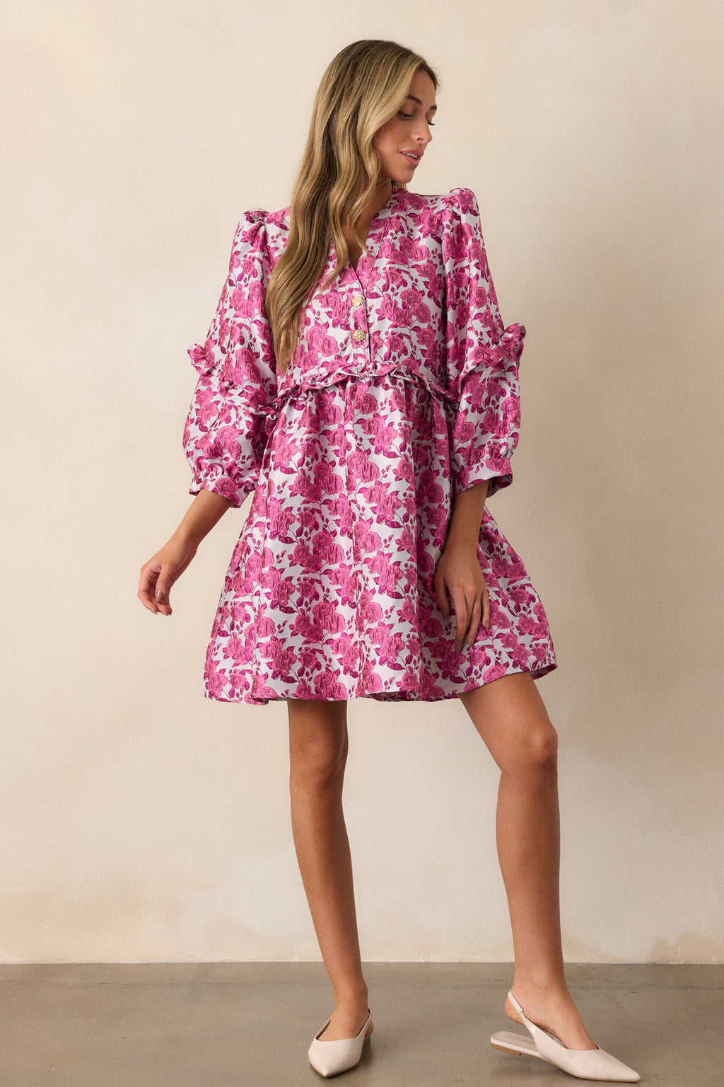 pink and red puff sleeve dress Paulette Bold Beauty Puff Sleeve Dress Pineapple N Baby
