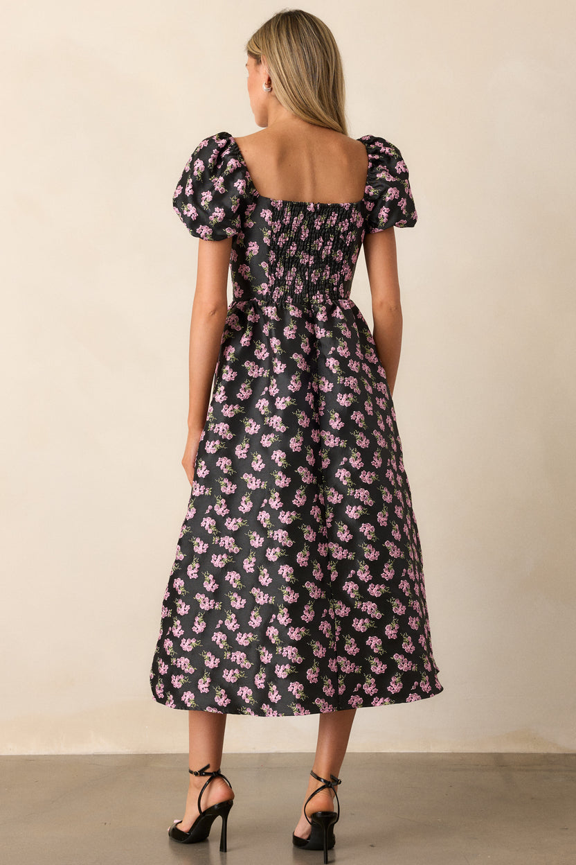 Black Floral Puff Sleeve Dress