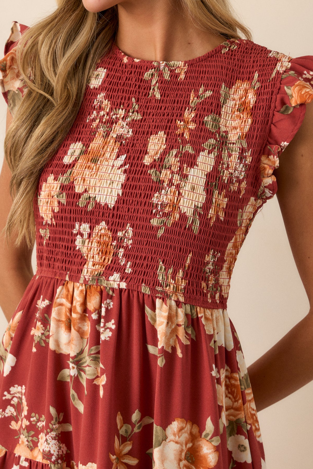 Red Floral Midi Dress
