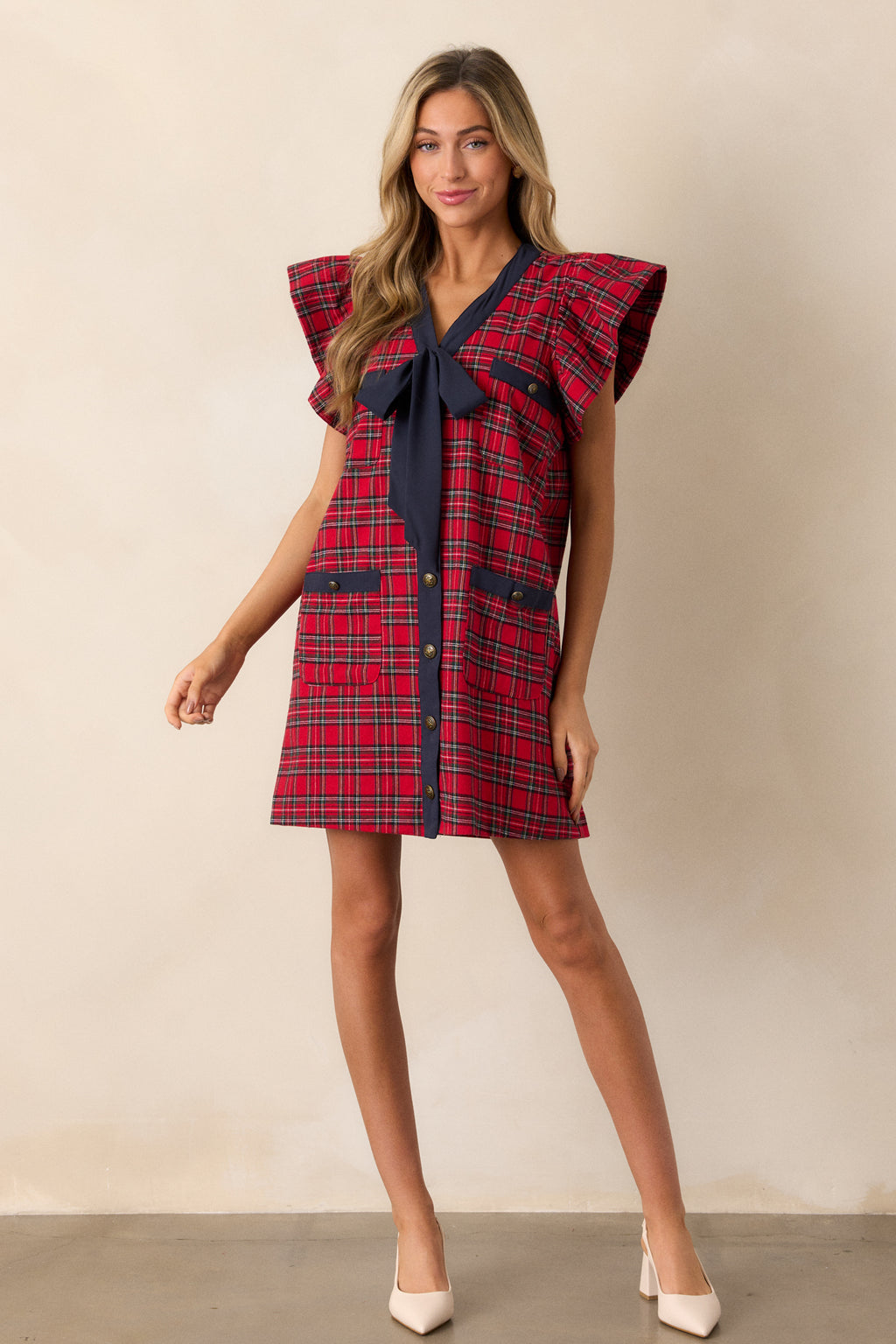 red and white plaid mini dress 100% Cotton Red Plaid Mini Dress - All Dresses