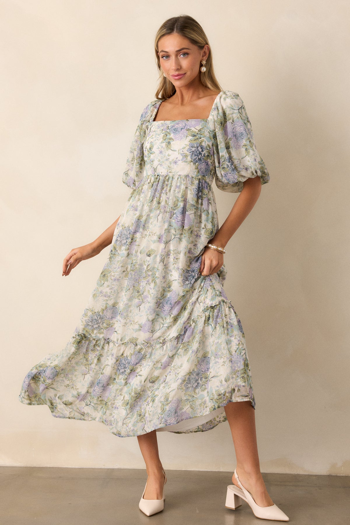 Ivorie Floral Cutout Puff Sleeve Dress