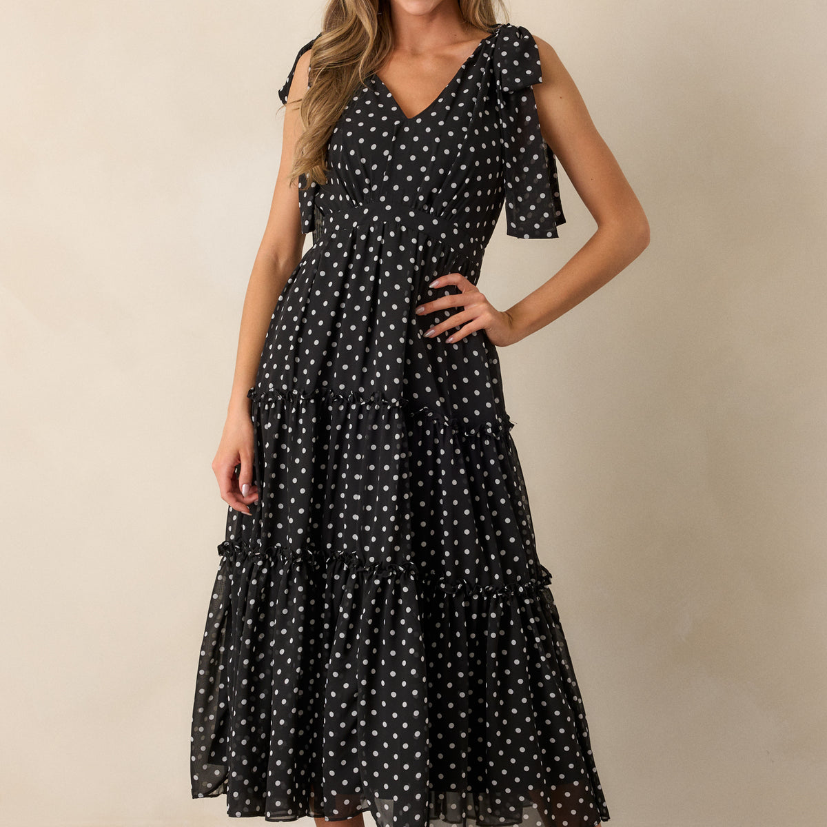 strapless open back dress Black Polka Dot Maxi Dress - All Dresses