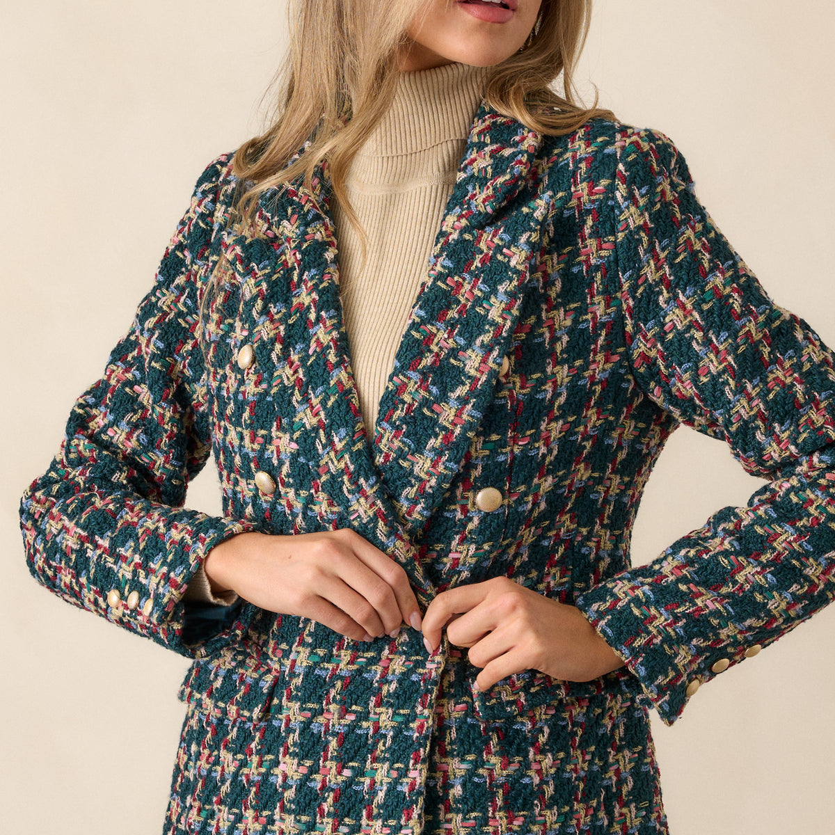 Classic Green Multi Tweed Coat - All Outerwear | Red Dress