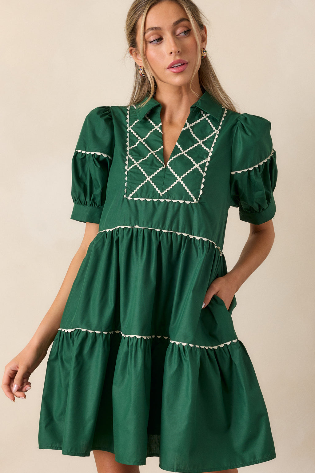 Emerald Puff Sleeve Mini Dress - All Dresses