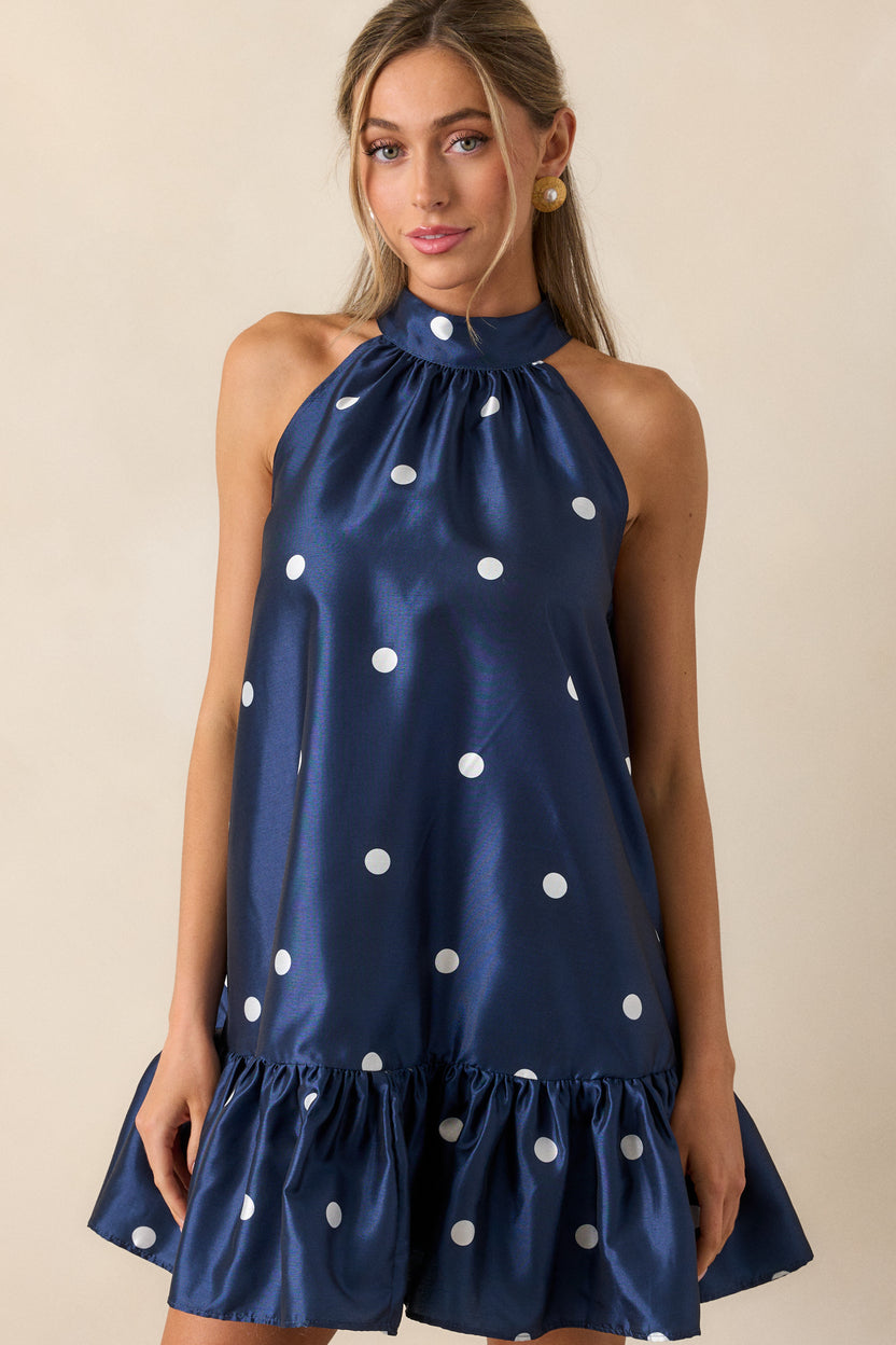 Navy Polka Dot Short Dress main image 1